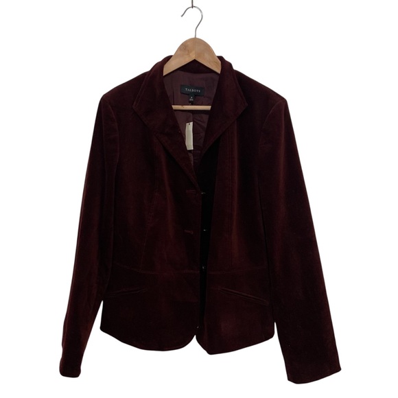 Talbots NWT Velvet Burgundy Brown Blazer Jacket Size 16 - Picture 1 of 7